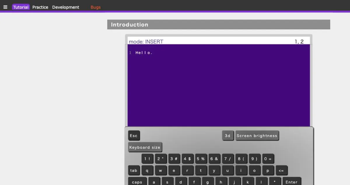 OpenVimの画面。上部にエディタ、下部にソフトウェアキーボードが表示されている